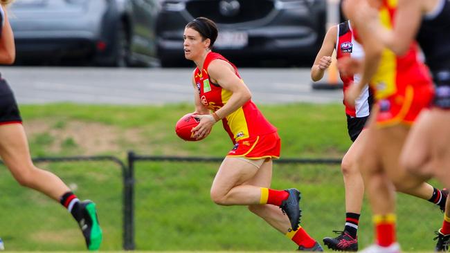 Sam Virgo in action against St Kilda during a practice game at Fankhauser Reserve. Picture credit: Jessy Hart