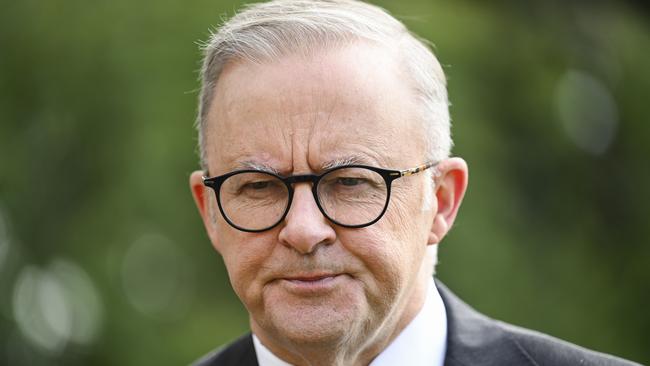 CANBERRA, AUSTRALIA, NewsWire Photos. MARCH 8, 2024: Prime Minister Anthony Albanese makes some remarks to the media during a International Women's Day at The Lodge in Canberra. Picture: NCA NewsWire / Martin Ollman