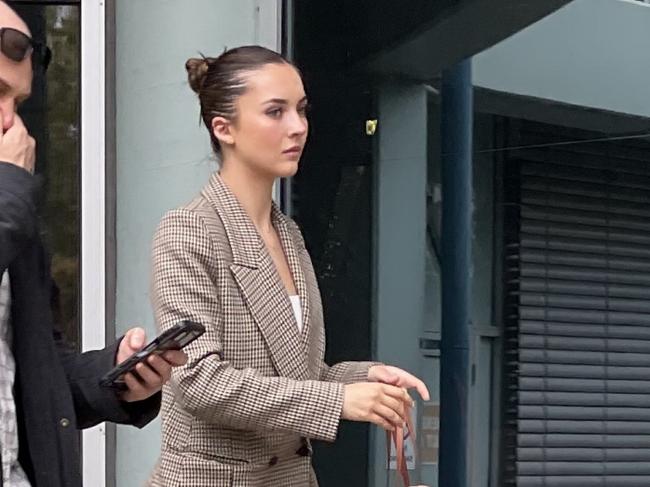 Chelsea Balzan - the girlfriend of Canberra Raiders star Tom Starling - leaving court after she was given a conditional release order.