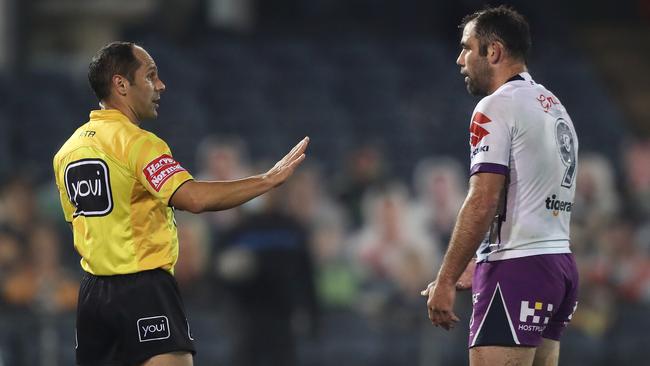 Cameron Smith lost the war of words with referee Ashley Klein. Picture: Brett Costello