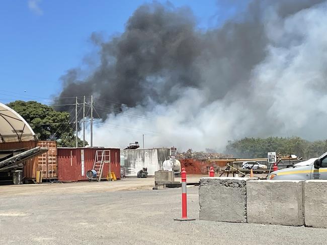 Emergency crews worked to control a fire at AJK Contracting in Mackay on Monday, November 20, 2023. Picture: Heidi Petith