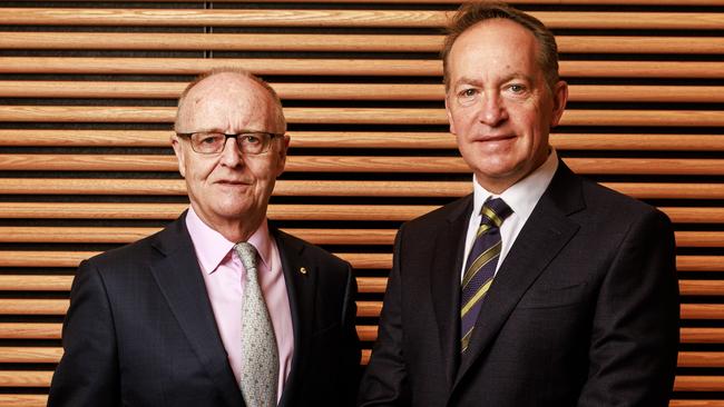 Michael Ullmer and the man who has succeeded him as Lendlease chairman, John Gillam. Picture: Aaron Francis