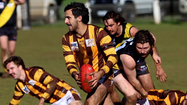 RDFNL: Lancefield v Woodend-Hesket: Jack Arceri of Woodend-Hesket at Lancefield Park on Saturday July 8, 2023 in Lancefield, Australia.Photo: Hamish Blair