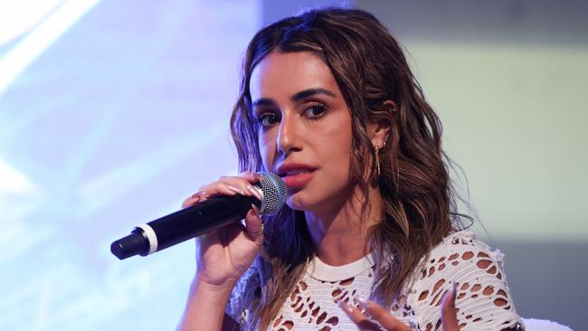 Elica Le Bon speaks on stage during a panel discussion at the Nova Exhibition in California on September 17, 2024, hosted by entertainment leaders and the I Believe Israeli Women movement. Picture: Getty Images