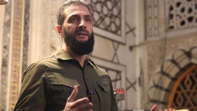 Hayat Tahrir al-Sham (HTS) leader Abu Mohammed al-Jolani, address a crowd at the capital's landmark Umayyad Mosque. Picture: AFP.