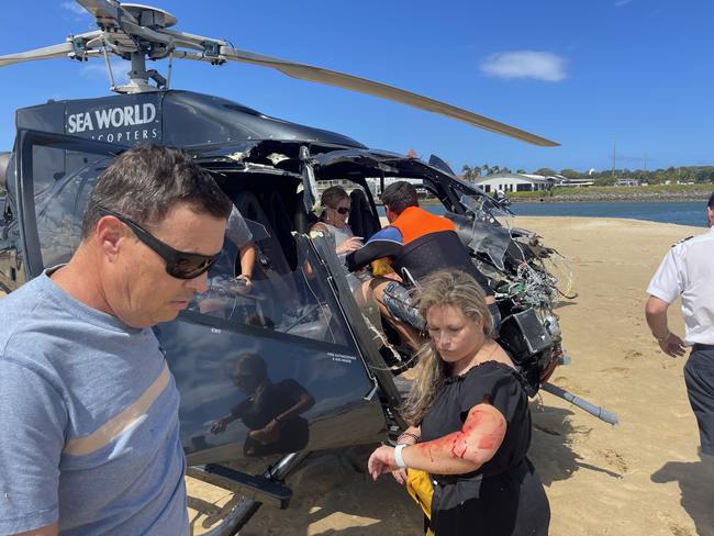 Bloodied passengers in the aftermath of the Sea World helicopter crash