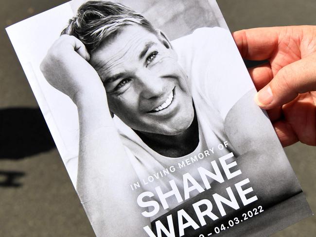 A funeral program for Australian cricket superstar Shane Warne. Picture: William West / AFP.