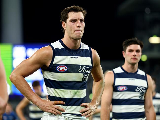 Shannon Neale walks off after their loss to GWS. Picture: Josh Chadwick/Getty Images