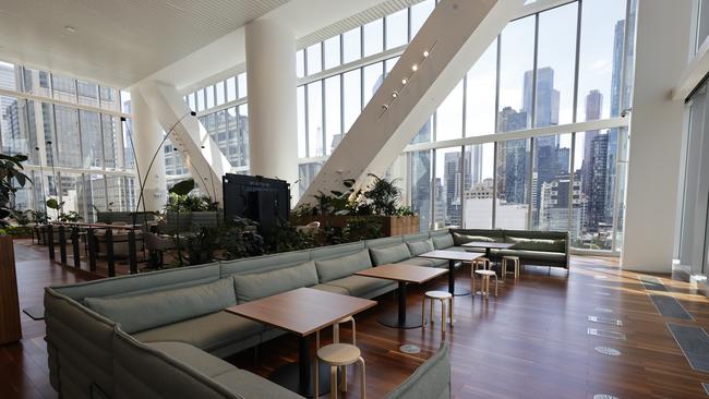 The new NAB building in Bourke st Melbourne lies empty as people have not returned to work in the city. Picture: Alex Coppel.