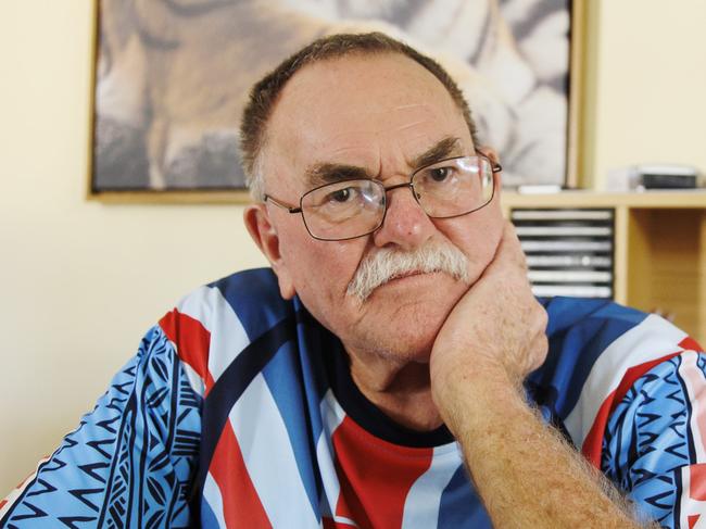 75 year old Malcolm Veigel at home in Corinda who has been on the waiting list for over five years for shoulder surgery and living in constant pain. Picture Lachie Millard