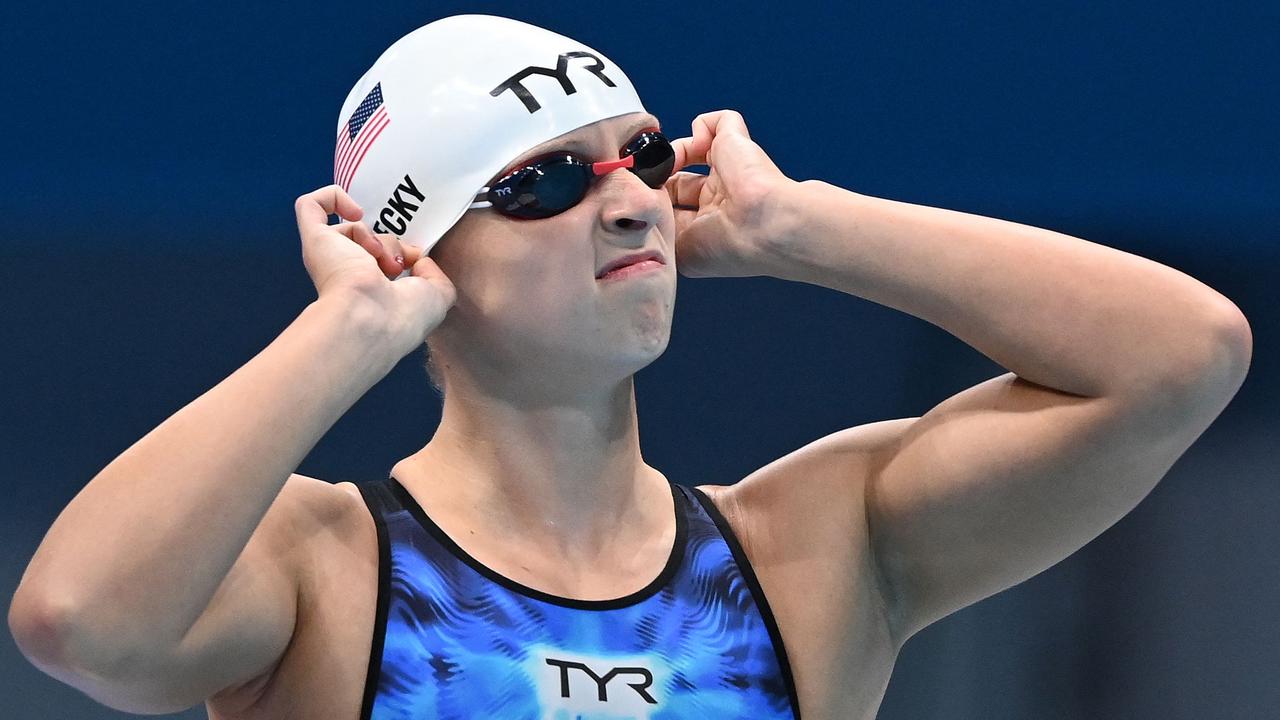 USA's Katie Ledecky lost to Australia’s Ariarne Titmus - and some in the states couldn’t handle it. (Photo by Attila KISBENEDEK / AFP)