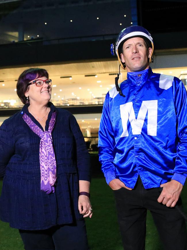 Winx owner Debbie Kepitis and jockey Hugh Bowman at Rosehill Gardens. Picture: Stephen Cooper