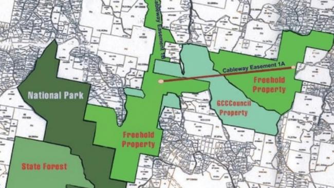 Future eco-tourism projects on the Gold Coast. This is part of an application for the Kaiala Sanctuary cableway, west of Dreamworld, showing the site.