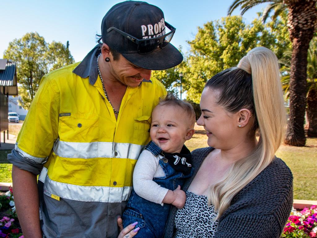 Burnett's Cutest Baby Winner Dougie O'Brien with parents Josh and Ebony. Picture: Holly Cormack