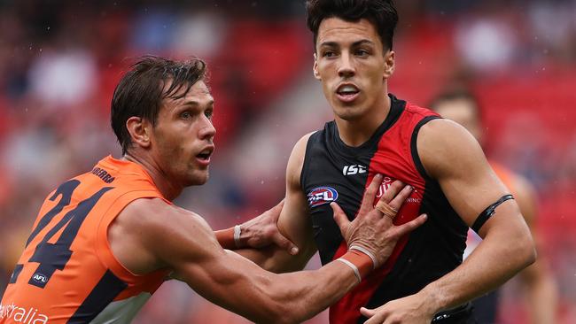 GWS stormed to victory against Essendon in Round 1 as Matt De Boer kept Dylan Shiel in check. Picture: Phil Hillyard.