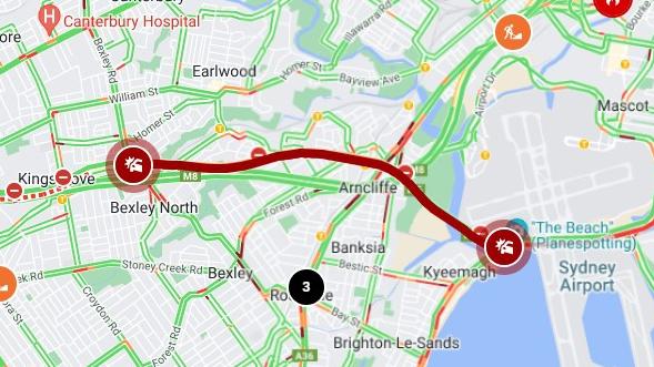 A car crash shut down westbound lanes on the M5 Motorway on August 8, 2024. Picture: LiveTraffic