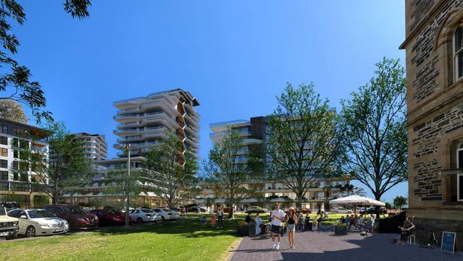 Artist impressions for a proposed 20-storey residential tower at the Glenside housing development, which would require a change to land zone and planning rules. Picture: Hames Sharley / URPS