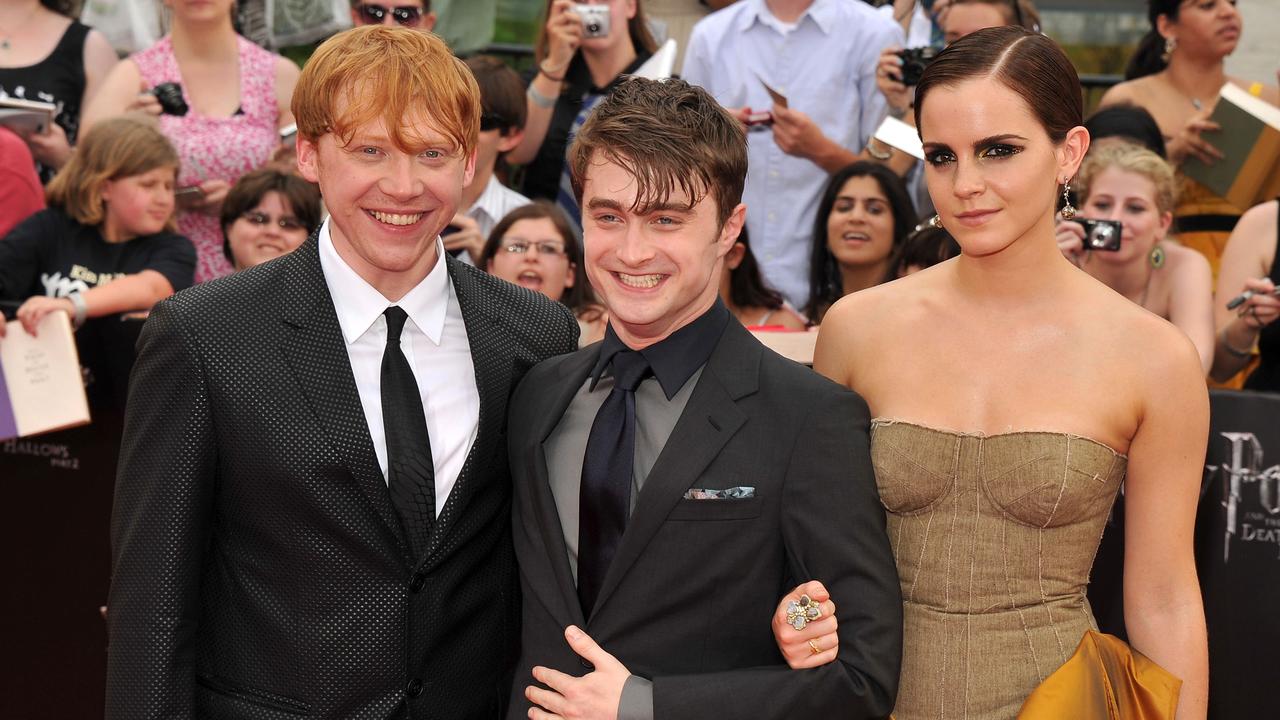 Rupert Grint, Daniel Radcliffe and Emma Watson at the New York premiere of ‘Harry Potter And The Deathly Hallows: Part 2’. Picture: Getty Images