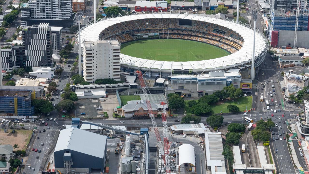 An aerial of the Gabba precinct where the Cross River Rail is being built.