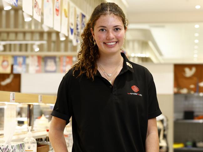 Taya Seldon, 16, just started her first job at Wondersushi in Woolooware. Picture: Jonathan Ng