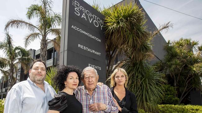 Michael Lee, Jennifer Lee, Des Lee and Alexi Fink outside their family business of 50 years, the Brighton Savoy. Picture: Tim Carrafa