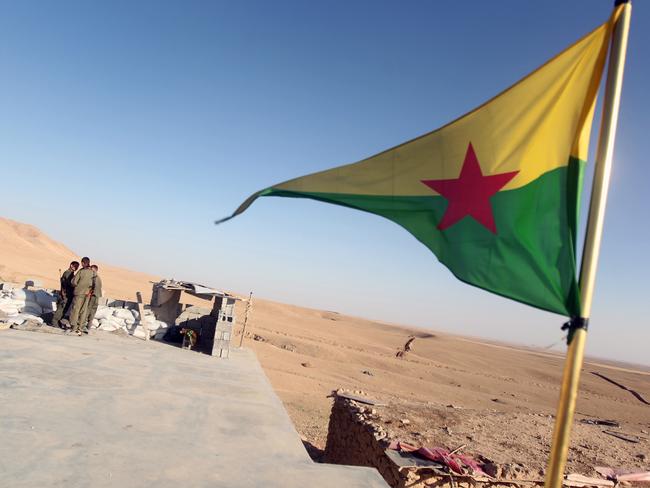 The PKK flag at a post in the town of Makhmur, southwest Arbil, the capital of the autonomous Kurdish region of northern Iraq, on August 21. AFP/ PHOTO/AHMAD AL-RUBAYE