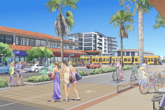 <p>2020: Artist impressions of Gold Coast light rail Stage 3B - Burleigh Heads to Gold Coast Airport. Picture: Supplied</p>