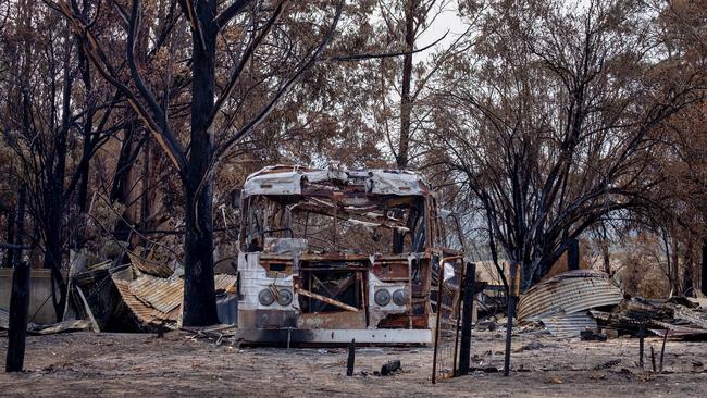 Burnt property is seen at Clifton Creek in Bairnsdale, Victoria. Picture: Getty Images