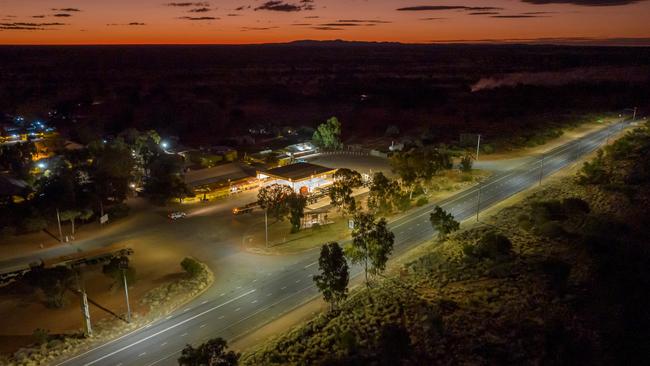 An aerial view of Erldunda Roadhouse, which boasts the Emu Bar alongside accommodation options, emus and a viewing platform. Picture: Facebook.