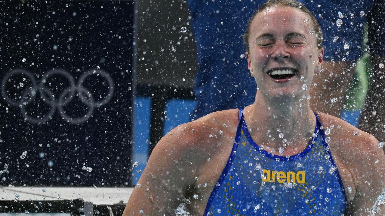 Sweden's Sarah Sjostrom celebrates after winning. Picture: Oli Scarff/AFP