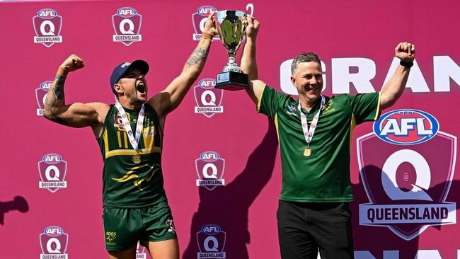 Maroochydore celebrate their QAFL Reserves premiership.