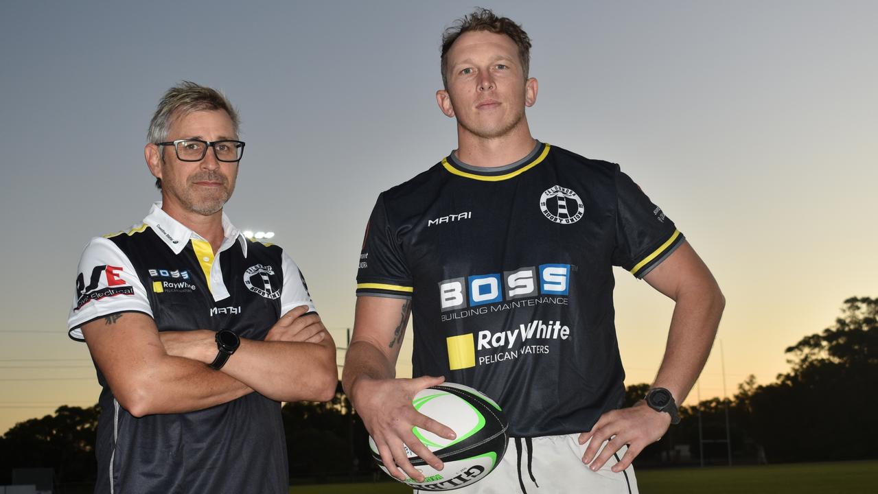 Caloundra Rugby Union 2023 head coach Dan Atkins with captain Jake Helgesen. Picture: Eddie Franklin