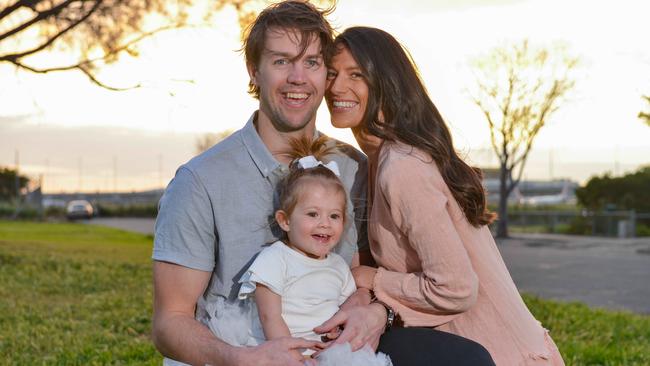 Bride-to-be Karla Santoro and fiance Tyson Slattery and their daughter and flower girl Violet, will finally be able to get married with quest limits to rise to 150. Picture: Brenton Edwards