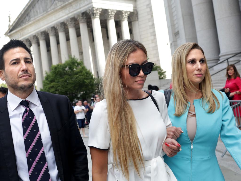 Jennifer Araoz (C), one of Epstein's alleged victims, and her attorney Kimberly Lerner (R), outside the US Federal Court in New York. Picture: Yana Paskov /AFP