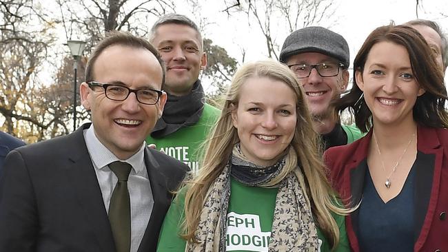 Greens Member for Melbourne Adam Bandt and supporters.