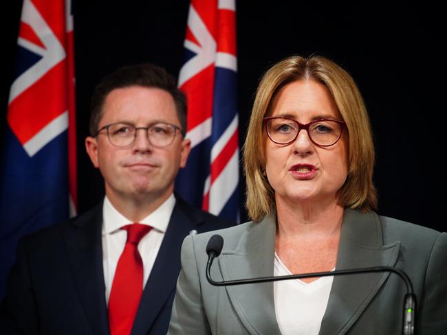 MELBOURNE AUSTRALIA - NewsWire Photos FEBRUARY 17, 2025: Victorian Premier Jacinta Allan and Police Minister Anthony Carbines give a media conference in Melbourne.Picture: NewsWire / Luis Enrique Ascui