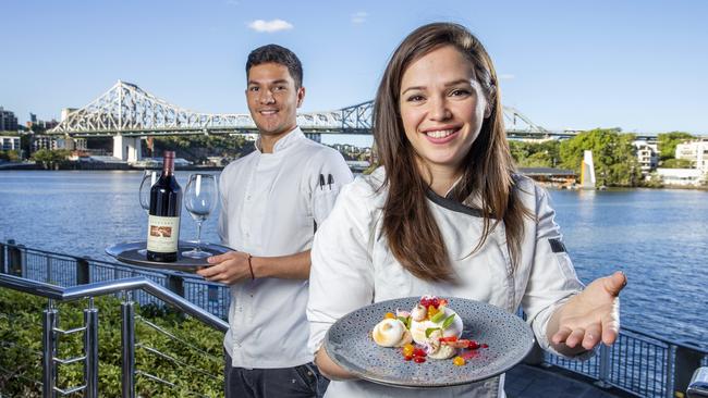 Andres Salcedo and Giulia Orsini at Alchemy Restaurant in Eagle Street, Brisbane. Picture: Richard Walker