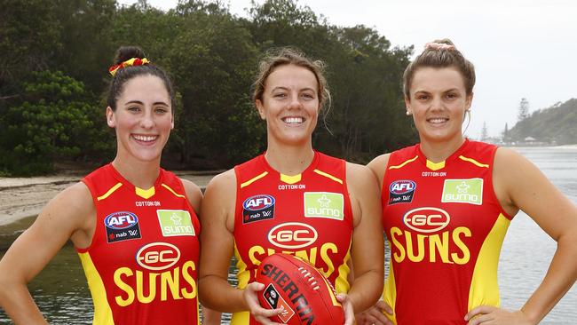 The Suns couldn’t deliver a win in their first match against AFLW opposition. Picture: Tertius Pickard