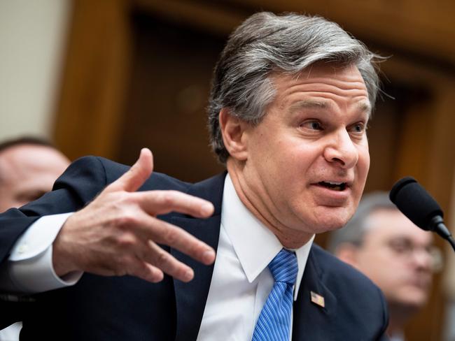 FBI Director Christopher Wray speaks during a full committee hearing on Capitol Hill. Picture: AFP