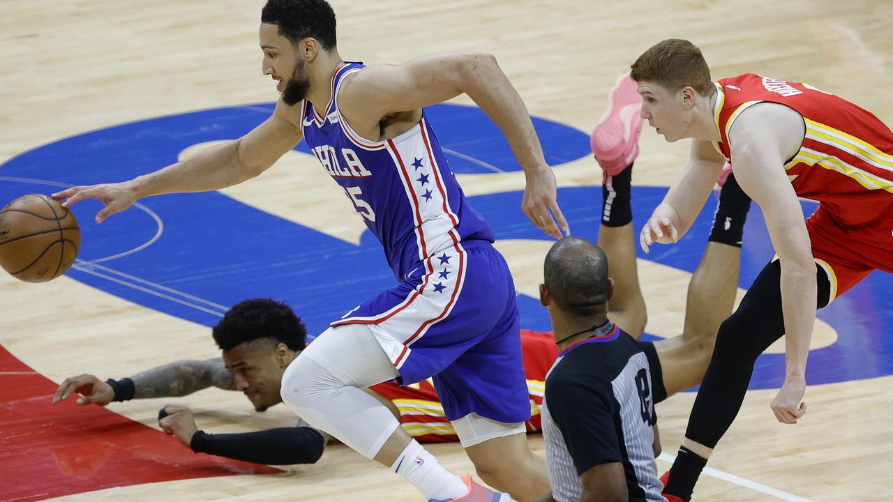 Ben Simmons’s ability to be a big-game performer in the playoffs has been questioned after a poor performance against Atlanta. Picture: Tim Nwachukwu/Getty Images