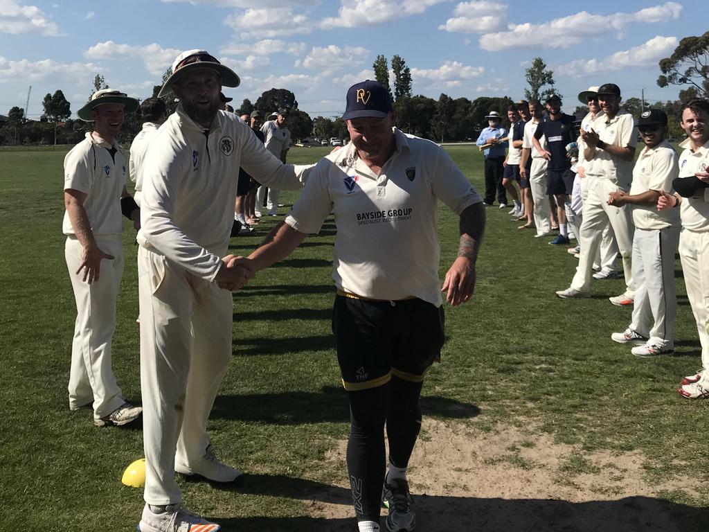 Sean Ayres leaves the field after his 300th VSDCA match. Picture: Greg Heatley.