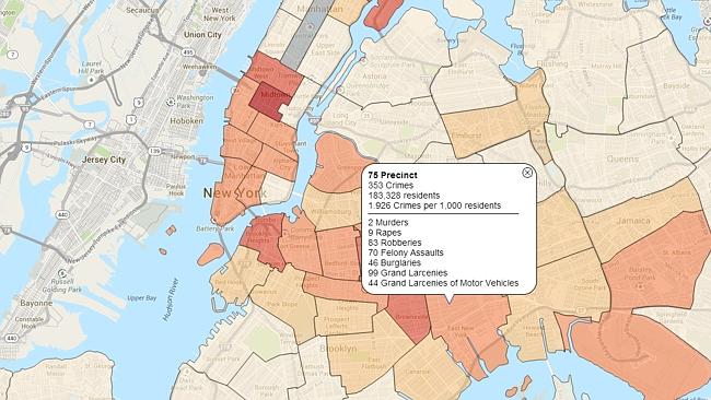 It's a hell of a town. An interactive map showing where and when the most crimes occurred in New York. Sour...