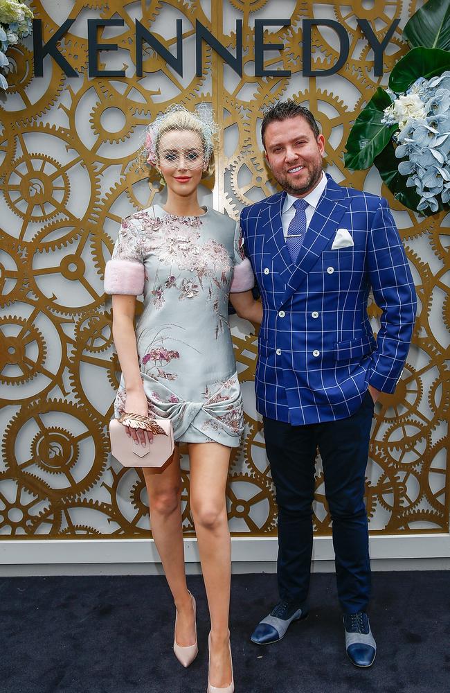 Jaimee Belle Kennedy and James Kennedy pose in the Kennedy Marquee on Stakes Day at Flemington. Picture: Sam Tabone/Getty Images