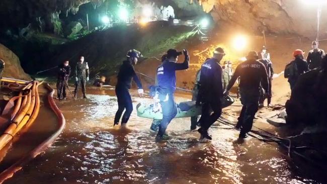 Imagery of shows the rescue operation at Tham Luang cave in Khun Nam Nang Non Forest Park in Mae Sai district, Thailand, where 12 boys from a local football team and their coach became stuck in the Tham Luang cave. Picture: Thai Navy SEALS / Facebook