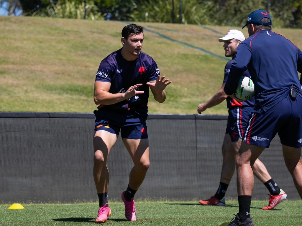 Sydney Roosters star Joey Manu back at training. Picture: Roosters Digital