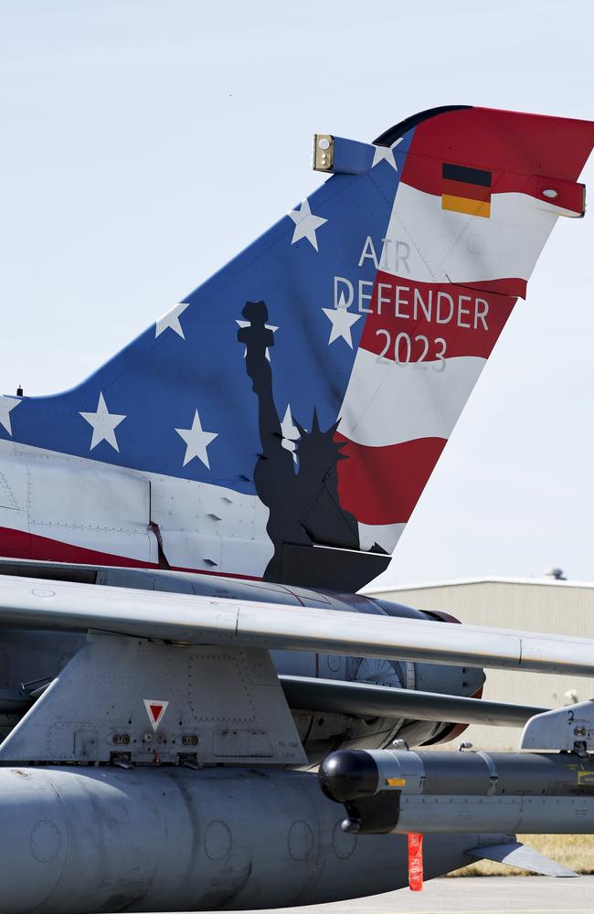 A Tornado fighter plane with the Air Defender 2023' logo at Jagel air base in Germany. Picture: Getty Images