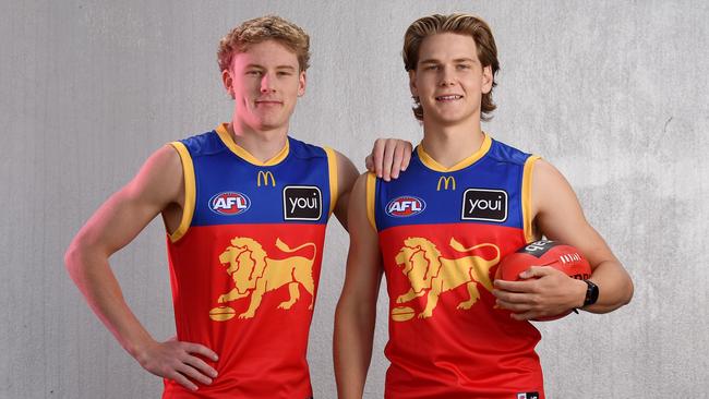 Brisbane’s first round picks Jaspa Fletcher and Will Ashcroft. Picture: Morgan Hancock/Getty Images