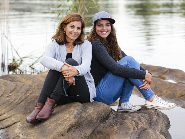 Olympic canoeist Jess Fox with her mother Myriam on the Nepean River, Leonay, today. Picture: Justin Lloyd.