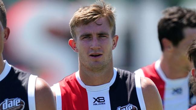 Dougal Howard of the Saints in action during a St Kilda Saints training session at RSEA Oval in Melbourne, Wednesday, January 29, 2020. (AAP Image/Sean Garnsworthy) NO ARCHIVING