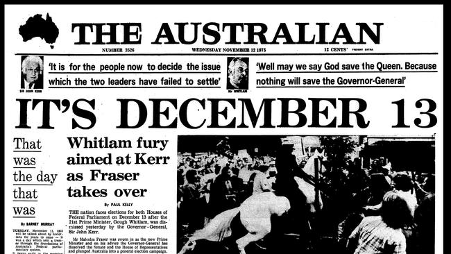 The Australian newspaper front page from 12th October 1975 reporting on the historic dismissal of the Whitlam Government on the day before by Governor-General Sir John Kerr.